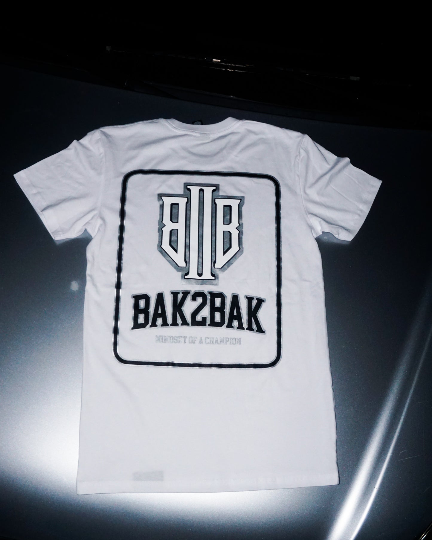 Metallic silver monogram card graphic T-shirt’s