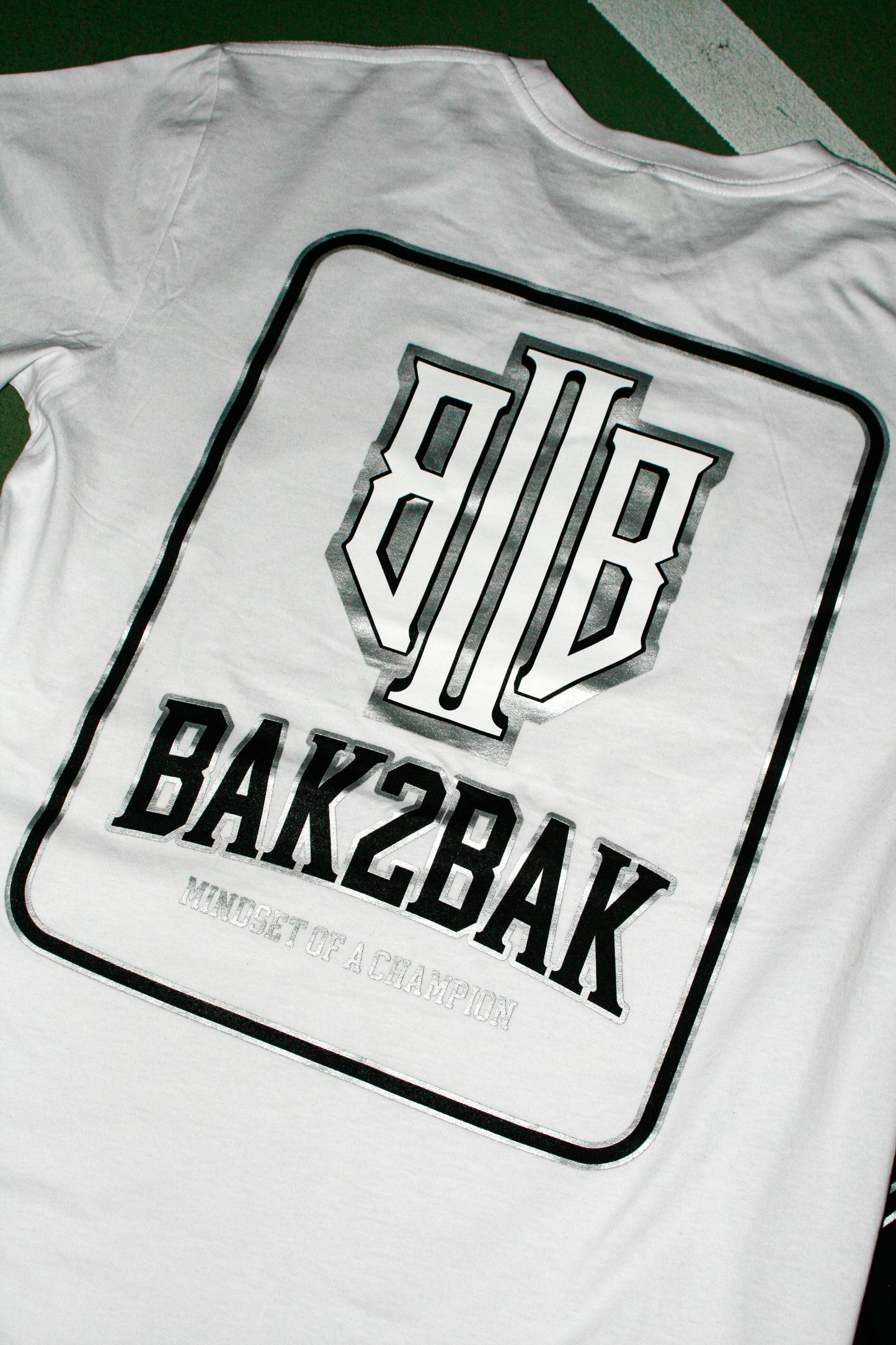 Metallic silver monogram card graphic T-shirt’s